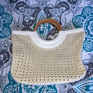 Elegant White and Tan Woven Handbag